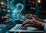 Laptop, Roboter kommt aus Screen